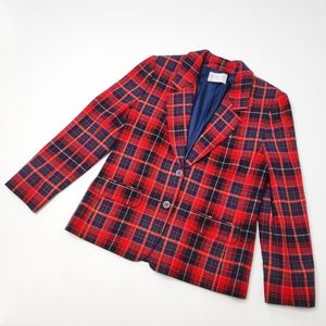 Pendleton Tartan Plaid Wool Blazer Size 10 Petite Red Blue Green Black